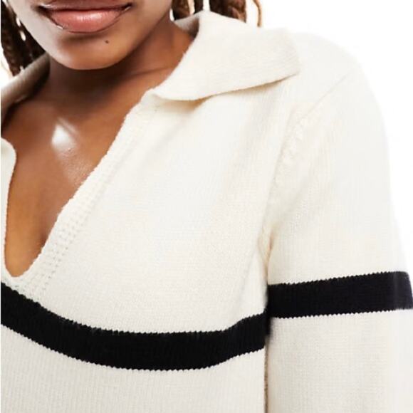 Mango Breton Stripe Sweater Cream Black Collared Nautical Parisian Knit S - Picture 3 of 12